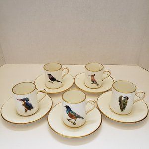Set of 5 Vintage Hammersley & Co Bone China Bird Demitasse Cup and Saucer